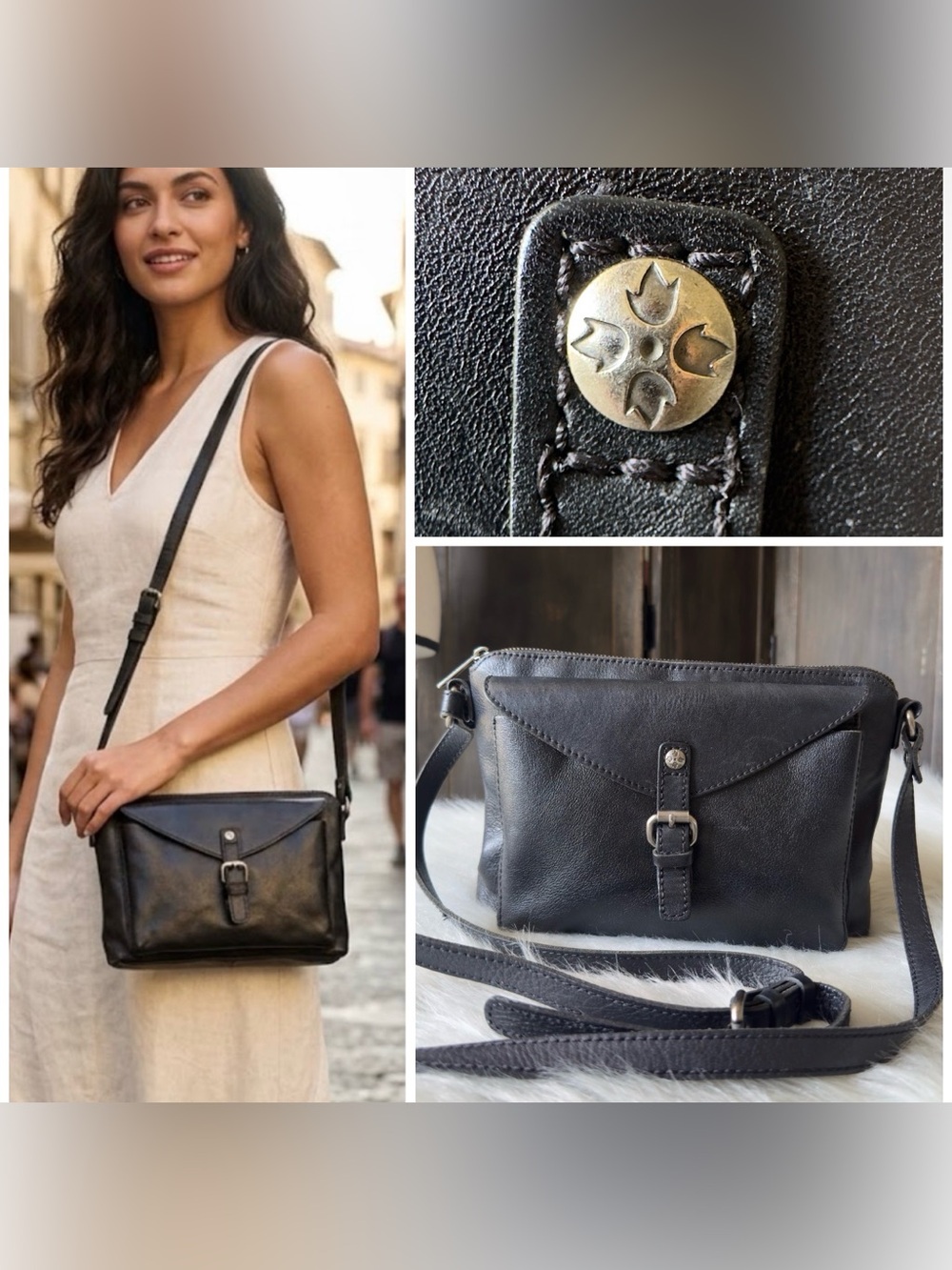 Patricia Nash Avellino Leather Crossbody Bag Black
